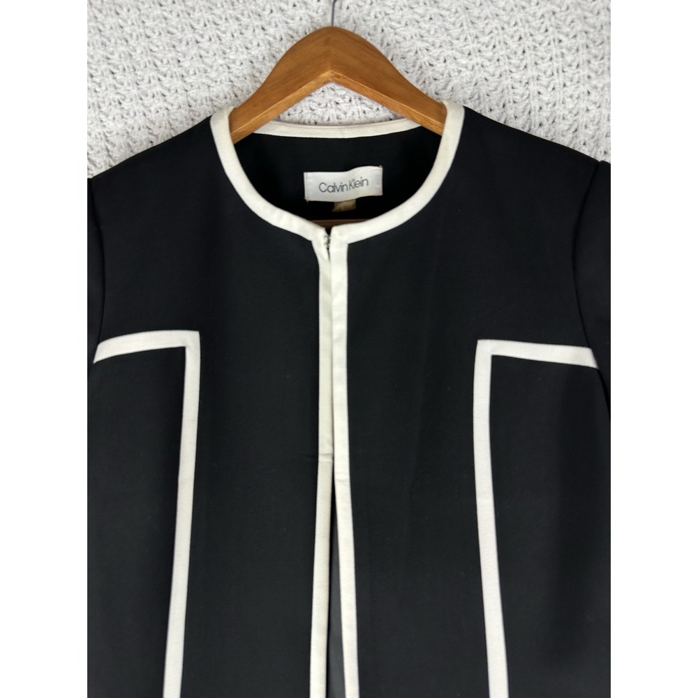 Calvin Klein Long Jacket Coat Black Ivory Trim Minimalist Duster Women 2